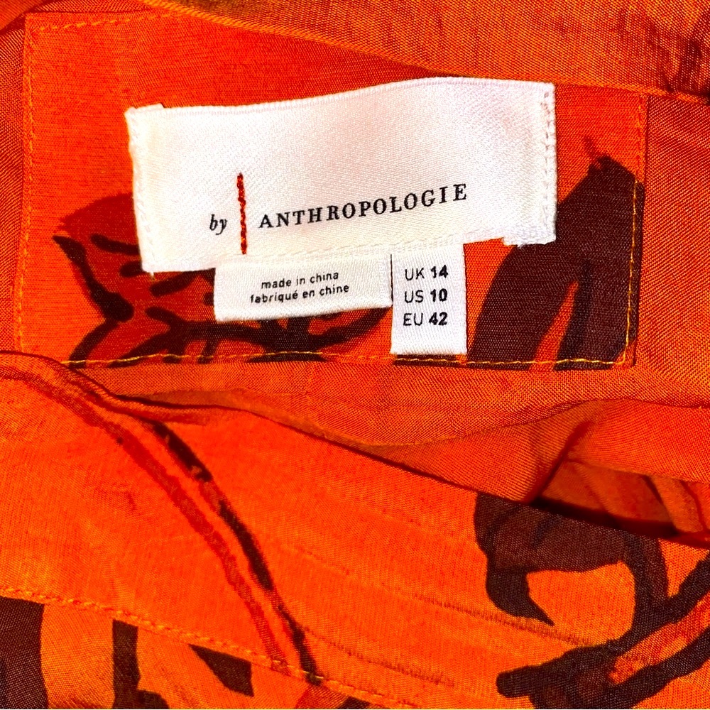 Anthropologie Orange Floral Hankerchief Button Front Midi Skirt w/Pockets - Picture 8 of 10